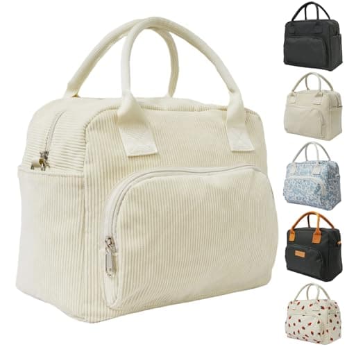 BotaBay Insulated Lunch Bag for Women, 12L Large Lunch Box with Adjustable Shoulder Strap, Multi-Pocket Reusable Lunch Tote, Portable Cooler Bag for Work, School, Travel & Picnic (White)