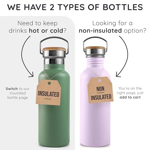 Bambaw Stainless Steel Water Bottle 1l, Purple Non-Insulated Water Bottle, Metal Water Bottle, Leakproof & Reusable Water Bottle – Lavander Haze — view 6