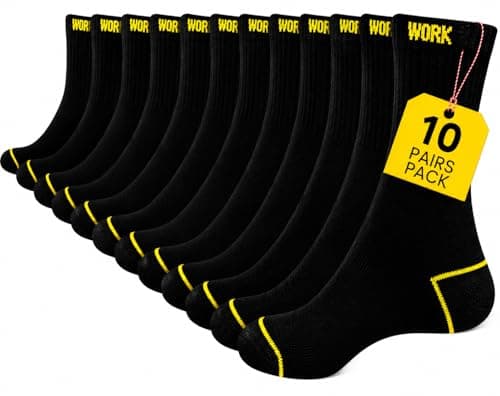 Bodygenix Men's Work Socks - Pack of 10 Breathable Heavy Duty Stretch Fit Reinforced Heel & Toe - Outdoor Multipack Performance Hiking Walking Athletic Boot Socks