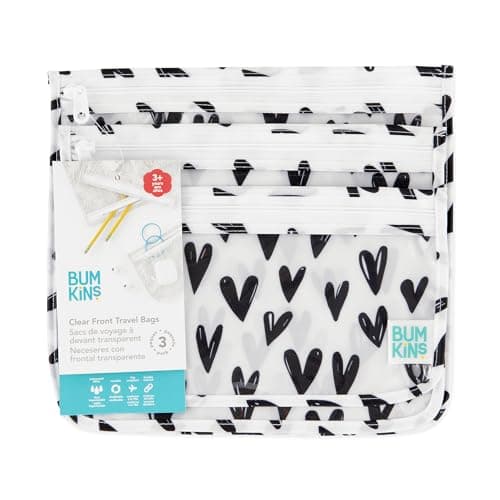 Bumkins Travel Bag, Toiletry, Baby, TSA Approved Pouch, Zip Bag, Quart Size Compliant, Clear-Sided, Diaper Bag Organization, Makeup, Accessories, Set of 3 — view 6