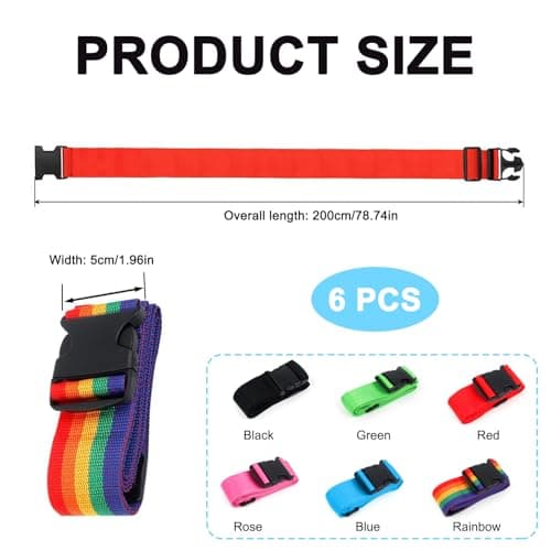 Luggage Straps, 6 PCS Adjustable Suitcase Straps(200 x 5 cm 6 Colors) — view 2