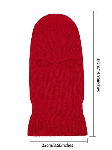 Geyoga 2 Hole Knitted Ski Mask Full Face Cover Warm Balaclava Knitted Winter Face Mask for Outdoor Sports(Red,Adult Size) — view 3