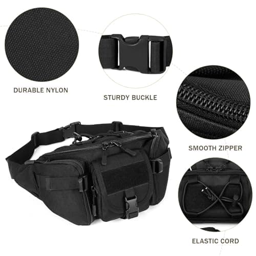 Huntvp Tactical Waist Bag Military Waist Pack Molle Bumbag Belt Pack Fanny Pack Bum Bag for Men Outdoors Walking Running Daily Use Camping Trekking(Black-l) — view 6