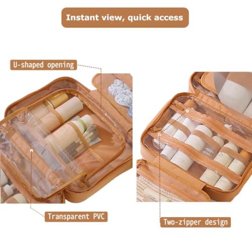 Large Hanging Travel Toiletry Bag for Women, Full Size Wash Bag,Beige — view 4