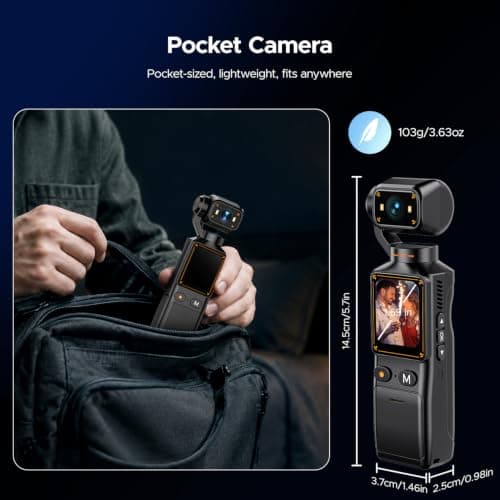 CAMWORLD 2K Vlogging Camera with True 180° Vertical & Horizontal Rotating Lens, Handheld Pocket Camera, 7H Battery, WiFi App, 1.69" Screen, 32GB SD Card for YouTube, TikTok, Travel & Content Creators — view 4