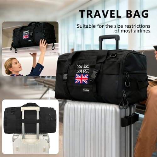 JIIJCAAC 50L Gym Bag with British Flag - Tactical Holdall for Men(Black) — view 5