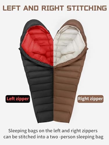 QEZER Winter Sleeping Bag for Adults, Lightweight Down Sleeping Bag -20 Degree C for Cold Weather Camping and Mountaineering Outdoor with 650 FP Duck Down (Coffee, 1500g down) — view 6