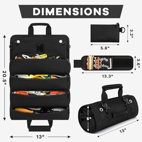 LASUK Heavy Duty Tool Roll Bag 52×33 CM with Magnetic Wristband, Black — view 2