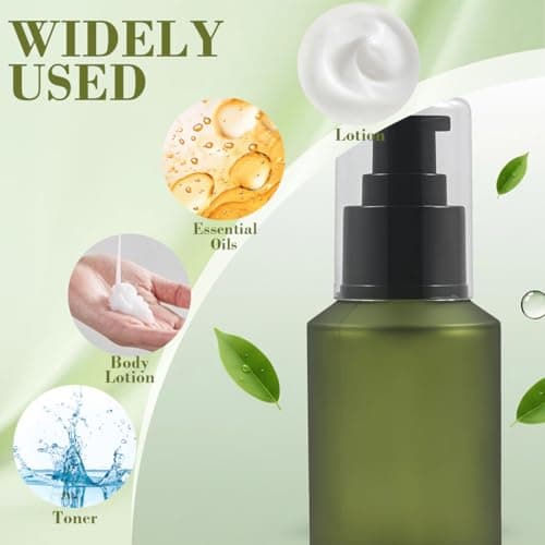 ericotry 1PCS 60ml/2oz Green Empty Glass Pump Lotion Bottle Cosmetic Container Essence Emulsion Sample Dispenser with Black Pump Head and Anti-Dust Cap — view 6