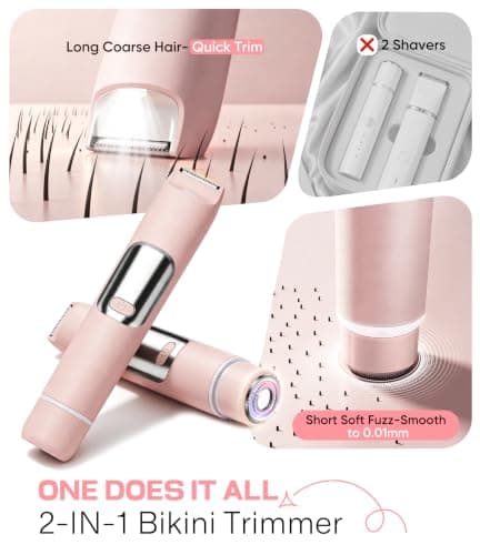 Bikini Trimmer Women 2-in-1 Facial Hair Remover for Women, USB-C Electric Lady Shaver with Digital Display, Dual Head Women Shaver with Smart Light for Pubic, Bikini, Underarm, Travel Lock, Nude Pink — view 3