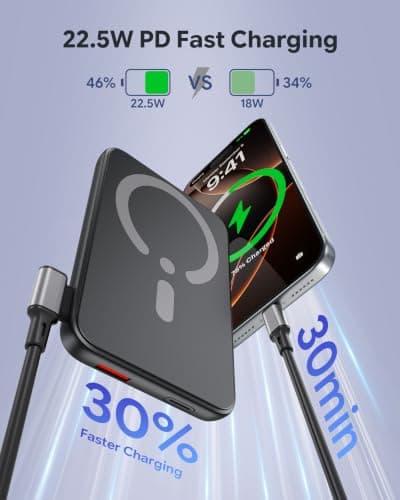 For MagSafe Power Bank, 12000mAh Portable Charger 22.5W with Stand — view 5