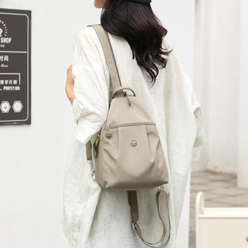 Auscfex Women 3 in 1 Mini Backpack Chest Bag | Anti Theft Lightweight Fabric Small Crossbody Rucksack Convertible Carry for Travel Daily Use (Khaki, A) — view 5