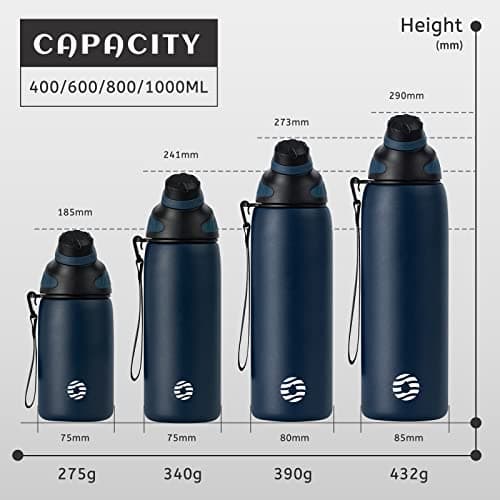 Fjbottle Stainless Steel Water Bottle 600ml/800ml/1L/1.5L with Magnetic Lid, BPA Free Insulated Water Bottle, Sports Metal Water Bottle Hot&Cold Drinks Vacuum Flask Leak-Proof for Gym, Work, Travel — view 4