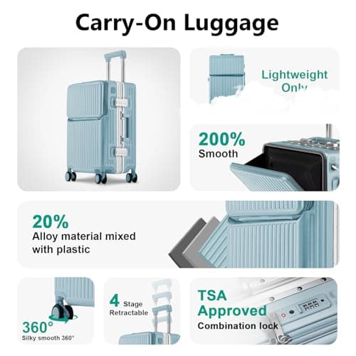 AIWEINY Suitcase Carry-on Luggage Spring-Summer Travel Airline Approved with TSA Lock 360° Wheel PC Hard Shell and Aluminum Frame Pressure-Resistant (Upgraded Blue 20) — view 4