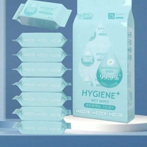 HYGIENE+ Wet Wipes, Pocket Size Disinfecting Wipes (8 Count/Pack) – Travel-Friendly Cleaning Wipes for Hands, Phone, Car, Office, Gym & Kids, On-the-Go Hygiene Solution (8) — view 2