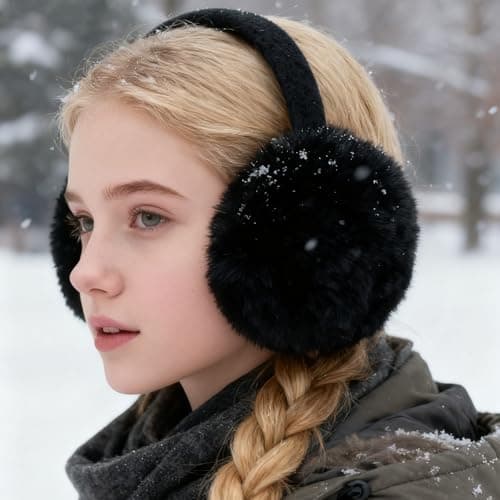 IHCEMIH Ear Muffs, Women Earmuffs Winter Accessories Fluffy Plush Foldable Adults Outdoor Thermal Ear Warmer Skiing Running Ears Covers Protector from Wind Cold Ladies Fashion Gift 2 Pack Grey Black — view 5