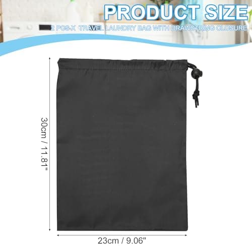 PATIKIL Polyester Laundry Bag, 2 Pack 12"x9" Heavy Duty Travel Bag with Drawstring Tear Resistant Dirty Clothes Storage for Traveling Camping College Dorm, Black — view 2