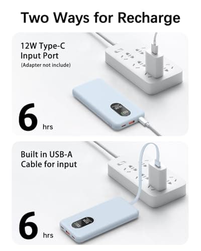 Odetrik 10000mAh Power Bank 22.5W Fast Charging Portable Charger Type-C In/Out 5 Outputs 3 Inputs with Built-in Cables Slim LCD Display Battery Pack for Smartphone Tablet and More (Blue) — view 5