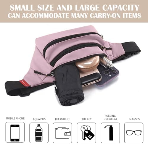 Risipu Bum Bag for Men Women, Lightweight Water-Resistant Waist Packs with Adjustable Belt & 3 Zipper Pockets, Fashionable Fanny Pack for Travel, Running, Hiking, Cycling (Pink) — view 6