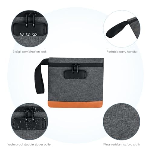Brifit Security Smell Proof Bag with Combination Lock, Waterproof Money Bag, Anti-Theft Money Wallet, Men & Women's Portable Safe Handle Wallet, Protect for Cash, Passports, Wallet, Phone — view 6