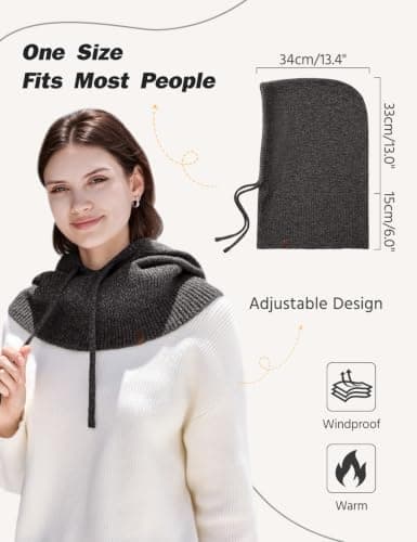 Vijamiy Knitted Hooded Scarf for Women & Men 2 in 1 Winter Balaclava Hat — view 4