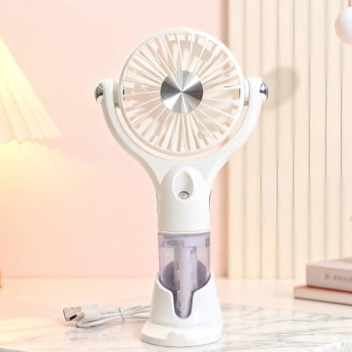 FUNCITTE Handheld Misting Fan with Detachable Base, USB Rechargeable Portable Water Spray Cooling Mini Fan, Personal Hydrating Mist Fan for Summer Outdoor Travel Beach Sunscreen Makeup (white)