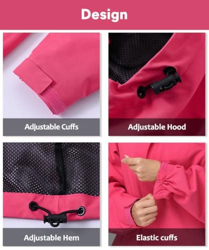 Huayuzh Womens Waterproof Jacket Rain Coats Lightweight Rose Red M — view 5