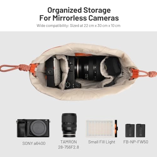 PGYTECH OneGo Drawstring Camera Shoulder Bag Handbag, Soft Camera Case Pouch Compatible with Mirrorless Cameras/Nikon/Canon/Sony/Fujifilm, for Instax/Action Cameras/DJI OSMO Pocket 4/3, White — view 3