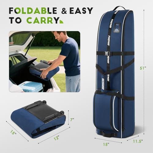 Findway Golf Travel Bag with Wheels, Waterproof, 900D Heavy-Duty Oxford, Premium Padded Flight Case with Removable Pad for Airline Club Protection (Blue) — view 5