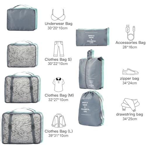 14 Piece Packing Cubes, Dual Colour Packing Cubes for Suitcases, Packing Cube for Holiday & Business Travel (14, Graphite & Bondi Blue) — view 3