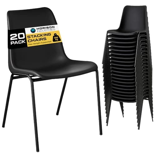 Horison Industries Stackable Plastic Chairs, Black, 20 Pack, 80x45x36cm