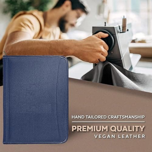 Gorbado Zippered Portfolio Organizer/ A4 Refillable Lined Writing Notepad Folder Case/Fabric-Covered Padfolio Binder with Interior Storage Pocket for Men Women, Navy Blue — view 4