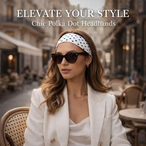 Black and White Polka Dot Sports Headband Set - Elastic Wide Fabric Non Slip Hair Band for Women, Gym, Yoga, Fitness, Running, Daily Wear, Workout Travel Styling, Soft Retro Stretch Headband — view 6