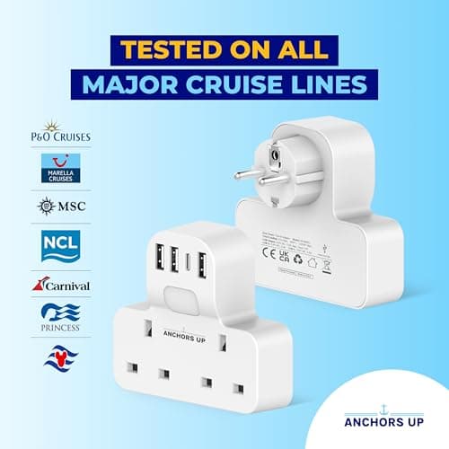 Cruise Approved 7-in-1 Travel Adapter – Non Surge for Cruise Ships – 4 USB Ports and Night Light – Works on P&O, Marella, MSC, Carnival, Princess, NCL, Disney, Fred Olsen – Cruise Essential (EU Plug) — view 3
