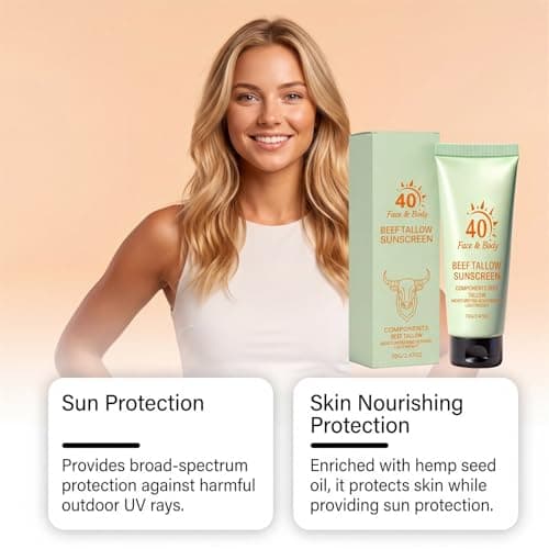 Beef Tallow Sunscreen SPF 40, Reef Safe Sunscreen Travel Size, Face and Body Mineral Sunscreen, Natural Organic Non-greasy Lightweight Formula, Moisturizing Protection for Women & Men Daily Use (1PC) — view 6