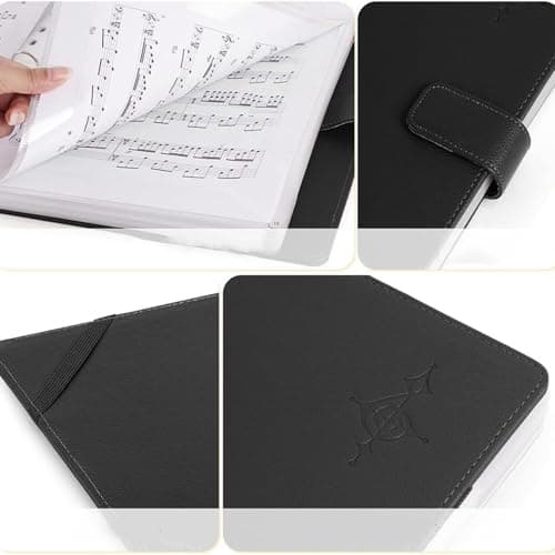 Storage Bags Music File Folder A4,Premium PU Leather Music Score Folder 30 Pockets/60 Pages Music File Folder Music Sheet Folder Clef Paper Storage Documents Bag — view 4