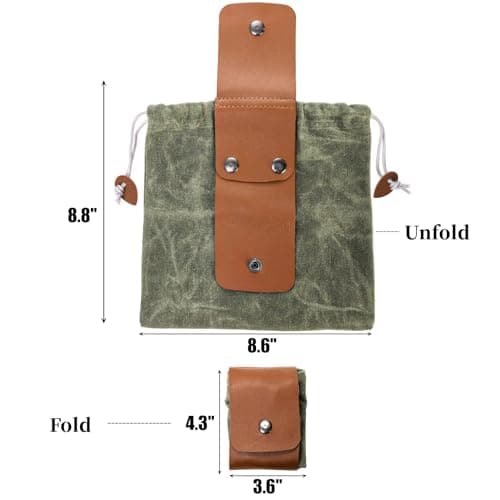 Mezchi 3 Pack Mushroom Foraging Bag, Collapsible Waxed Canvas Bag, Leather Foraging Pouch Basket for Camping, Hiking Hunting, Grocery Storage, 3 Colors — view 2