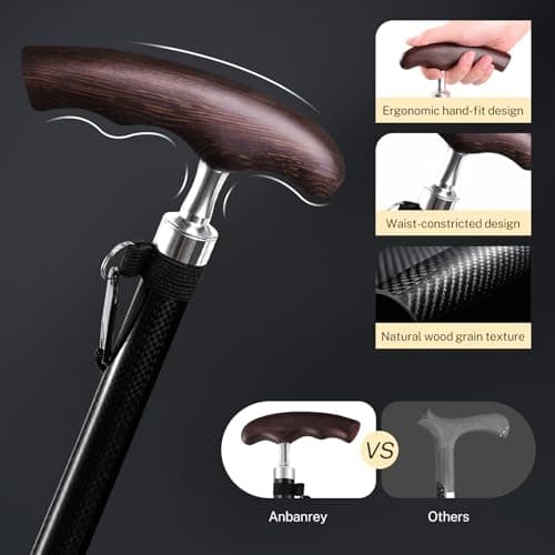Carbon fiber walking stick with wenge wood handle, One Foot — view 2
