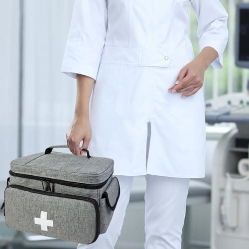 Naapesi Medical Bag-Empty First Aid Bag, Emergency Kit, Nurse Bag, Large Capacity Medicine Organizer with Multiple Compartments for Home Visits, Home, Travel (Grey) — view 5