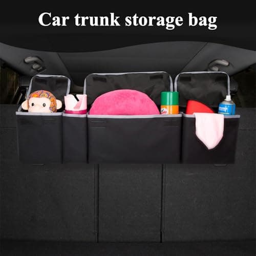 ASelected Car Trunk Organizer 90 x 25 x 12 cm with Adjustable Straps for SUV Foldable with Multiple Compartments Waterproof PVC Trunk Storage Space Saving, Black — view 6