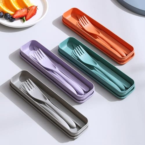CATELL 4 Pcs Camping Cutlery Travel Cutlery Set with Case Plastic Cutlery