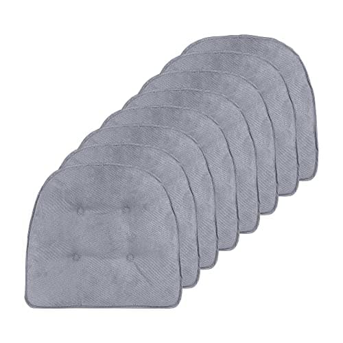 Klear Vu Omega Non-Slip Chair Cushions, Assembled in USA, U-Shaped Skid-Proof Seat Pads for Dining Room, Kitchen, Office, 15"x16", 8 Pack, Linear Bluestone