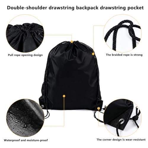 Vexorlian 3‑Pack Black Waterproof Drawstring Gym Bags – Sports Cinch Sack Backpack for Outdoor, Gym, Travel & Swimming — view 3