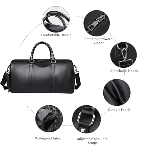 Ryanair Cabin Bag 40x20x25 Underseat Travel Duffel Bag, Leather Hand Luggage Bag Overnight Weekend Bag with Shoes Compartment & Wet Pocket, BlackA — view 5
