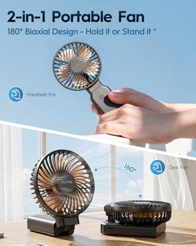 Funme Handheld Fan, Portable Fan 10000mAh with Power Bank, 53H Max Runtime, 4 Speeds Cooling Fan with 3.5-inch Large Blades, 180° Foldable Personal Fan for Outdoor Camping Travel Office - Black — view 6