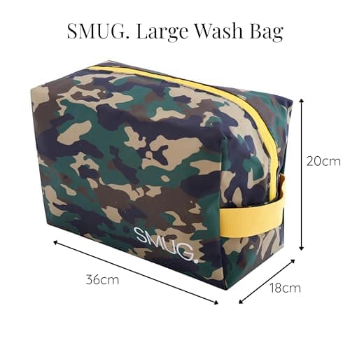 SMUG Wash Bag | Waterproof Travel Toiletry Bags for Travelling, Gym, Shower, Shaving, Toiletries, Cosmetics & Makeup Bag | Large Washbag for Men & Women | Stylish, Spacious & Easy Clean | Green Camo — view 3