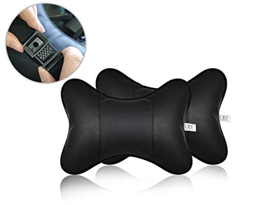 ds. distinctive style Car Neck Pillow 2 Pieces PU Leather Travel Pillow for Head Rest with Buckle Neck Support for Car Seat - Black — view 3