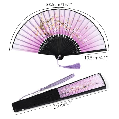 Alaoo Folding Fans, Handheld Fan Fabric Manual Fan Chinese Fans with Tassel for Birthday Gifts Dancing Cosplay Wedding Party Props Decoration(A Purple) — view 2