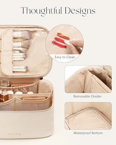 Prite Makeup Bag Toiletry Case for Women with Brush Holder, Beige, 2Pcs Set — view 6