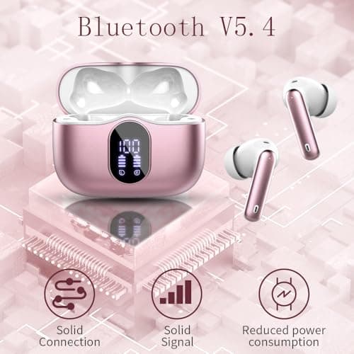 Wireless Earbuds,Bluetooth 5.4 Headphones In Ear with 4 ENC Noise Cancelling Mic,LED Display 2026 Bluetooth Earbuds Mini Deep Bass Stereo Sound,36H Playtime,Wireless Earphones IP7 Waterproof,Rose Gold — view 2